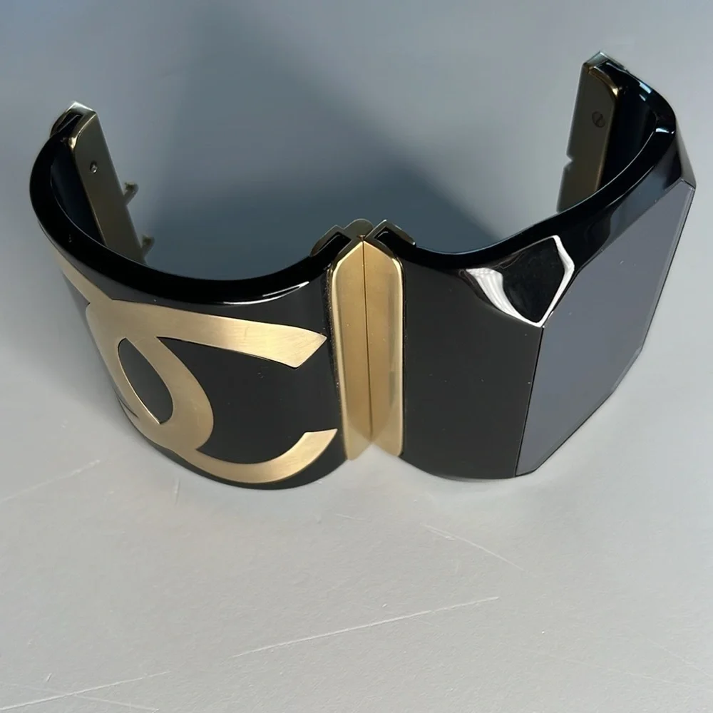 Chanel Black Enamel and Gold Metal CC Cuff!